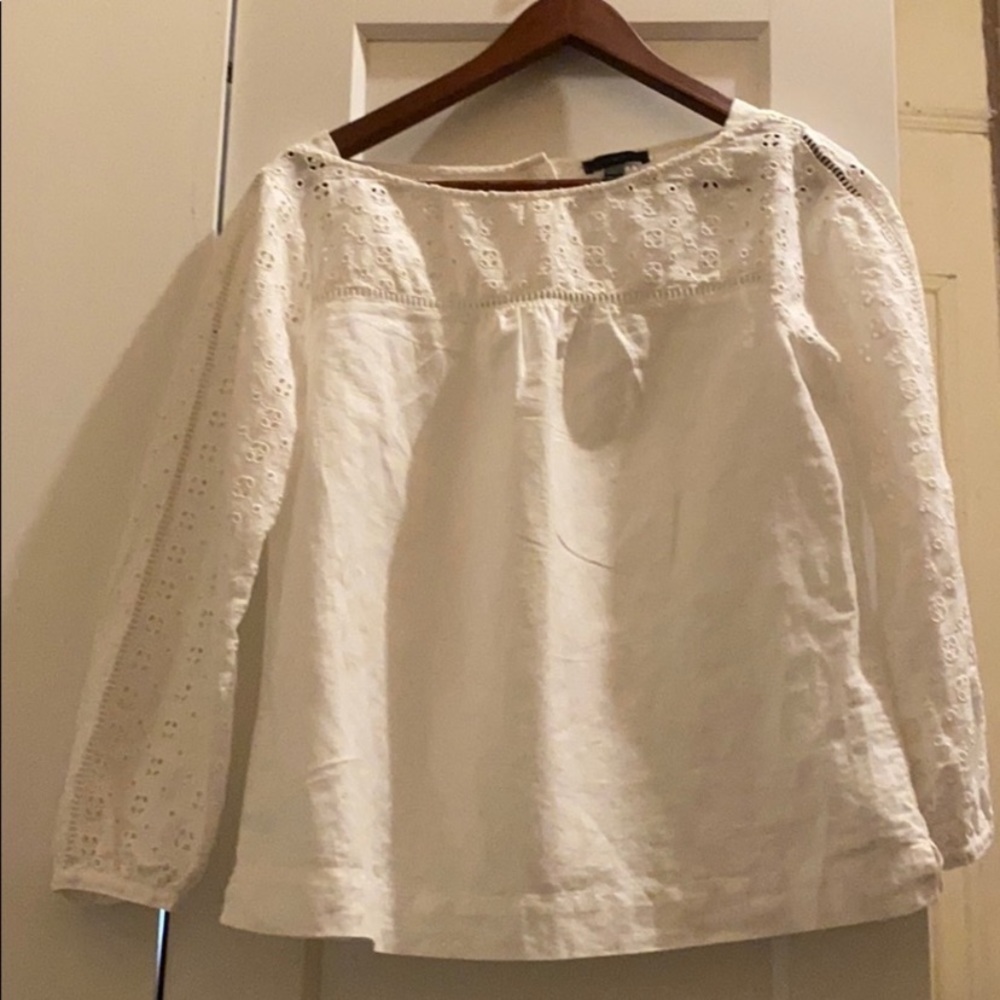 J. Crew Cotton-Linen Eyelet Top In White in 2